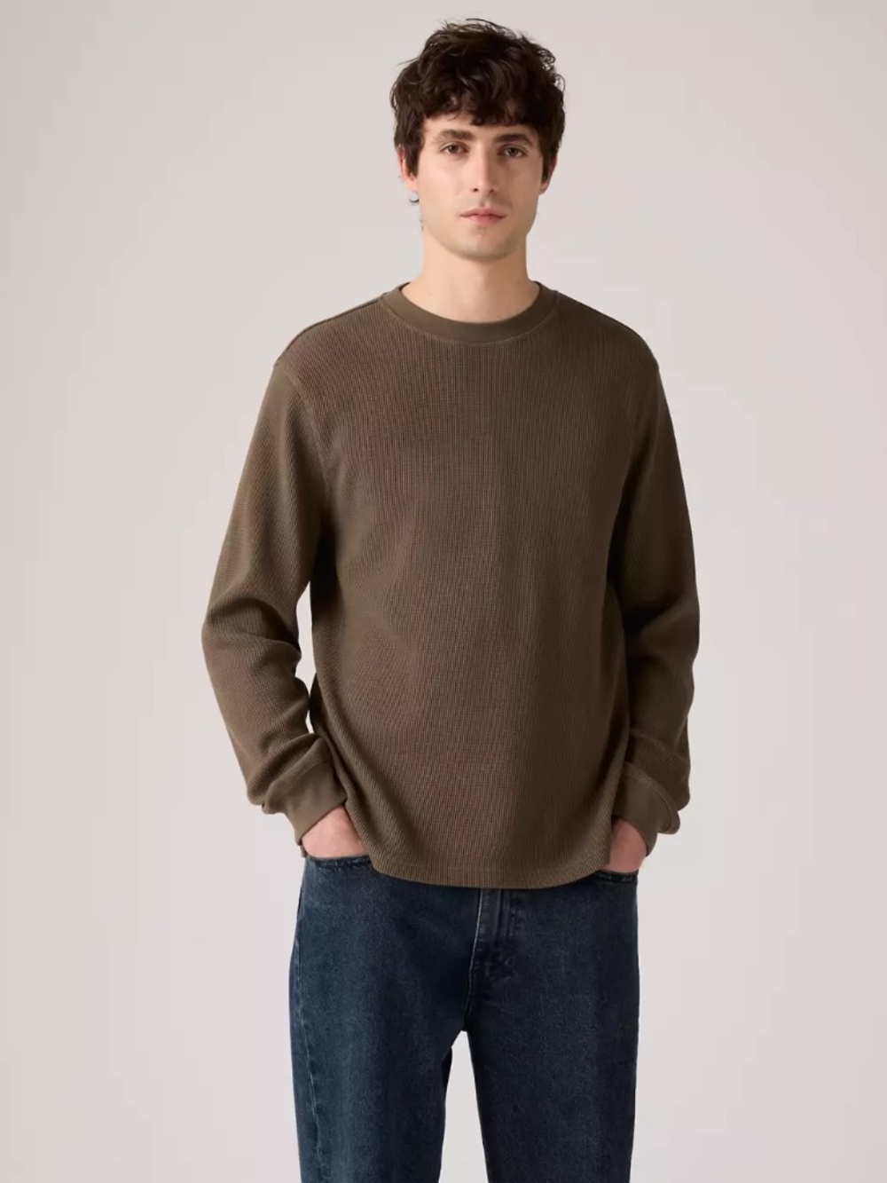 Levi's Men's Brown Standard-Fit Waffle Knit Thermal Long-Sleeve Shirt XL